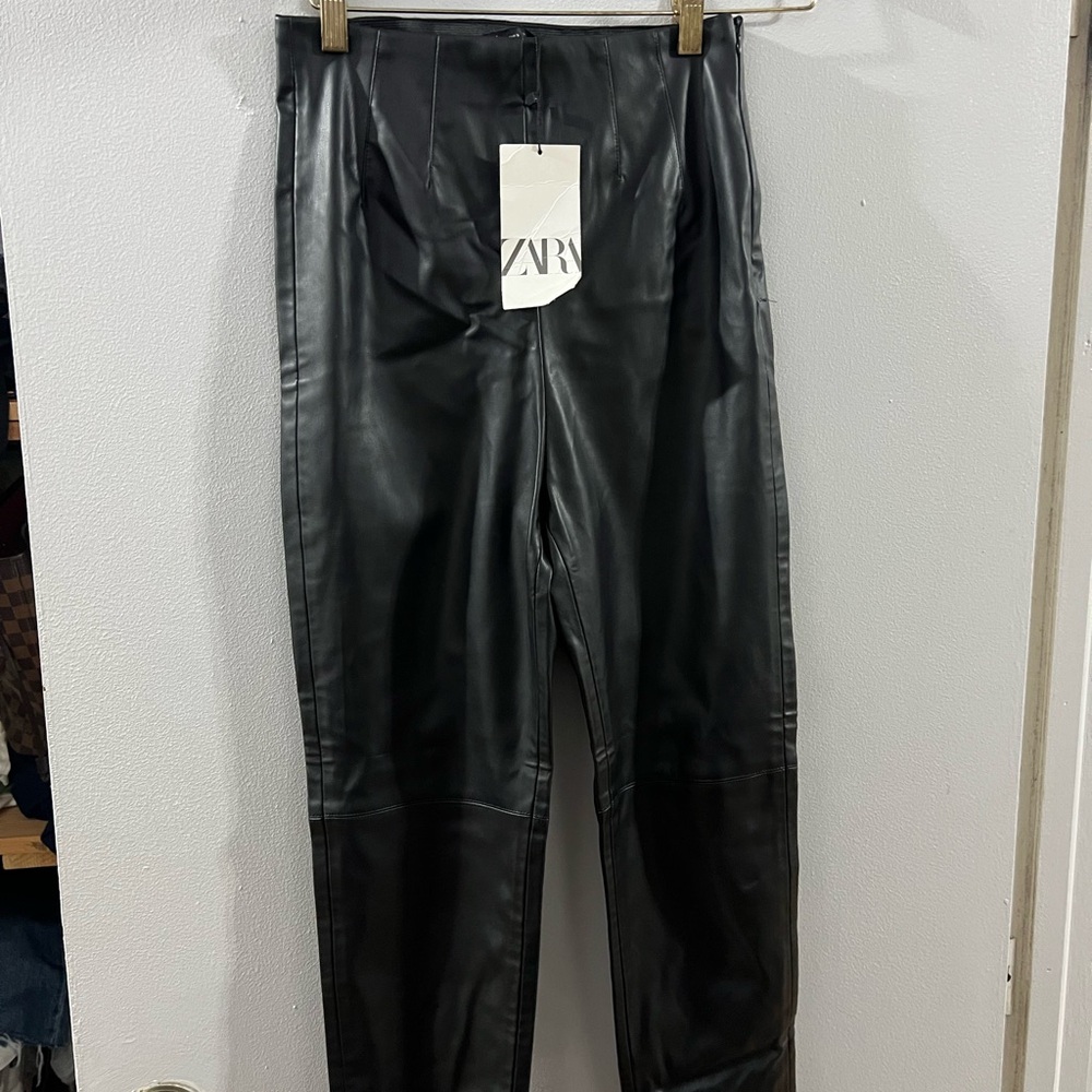 Zara Jet Black Faux Leather Trousers